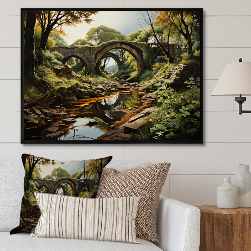 «Countryside the Old Bridge I», reproduction sur toile, H 30 po x l 40 po x P 1,5 po, Cadre flottant noir