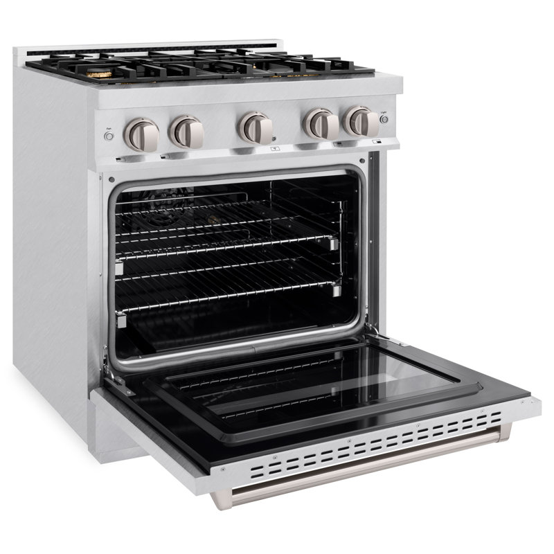 ZLINE Autograph Edition 30 in. 4.2 cu. ft. Classic Dual Fuel Range with 4 Burner Gas Cooktop and Electric Convection Oven in Stainless Steel with Accents