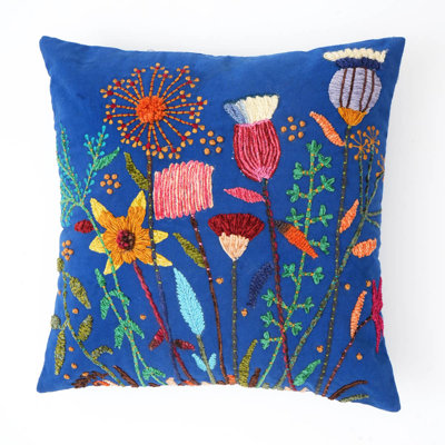 Throw Pillow | Cotton Embroidered Decorative Pillow | 18x18"