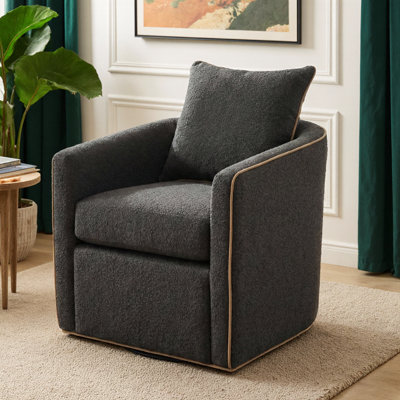 Fauteuil d'appoint pivotant 32 po, base en fer 360 °, accoudoirs courbés et coussin - fauteuil club pour petit espace