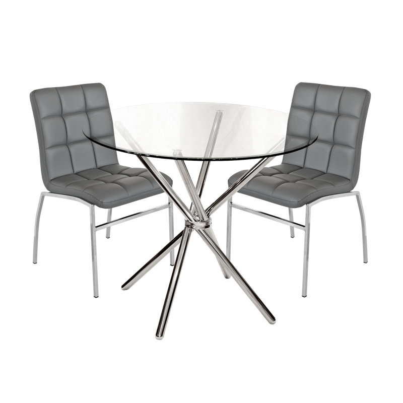 Aadam 2 - Person Dining Set, Grey, Chrome