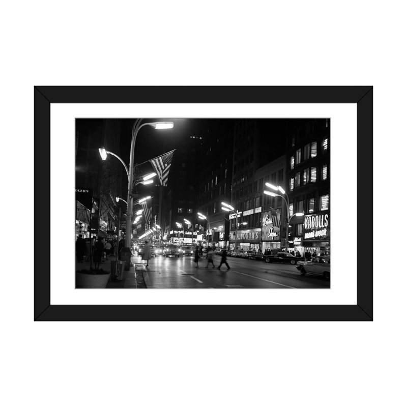 « 1963 night scene of busy traffic on state street chicago illinois-illinois », reproduction de photo sur toile tendue, Blanc
