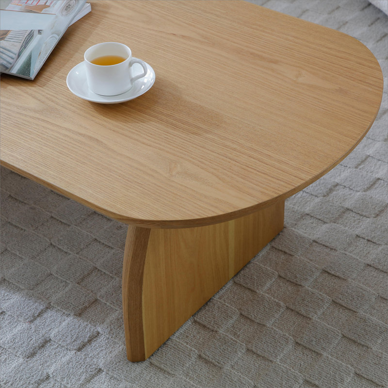 Table basse moderne en bois massif minimaliste, table basse de salon de forme ovale, table d'appoint à base courbée Creative
