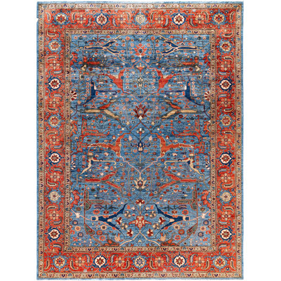 Tapis noué à la main unique en son genre Raffin - bleu, 8 pi 11 po x 12 pi 1 po
