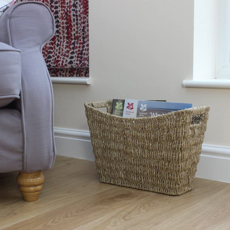 Auvillar Seagrass Magazine Rack Magazines Newspapers Storage Basket Wicker Stylish Curved Organizer