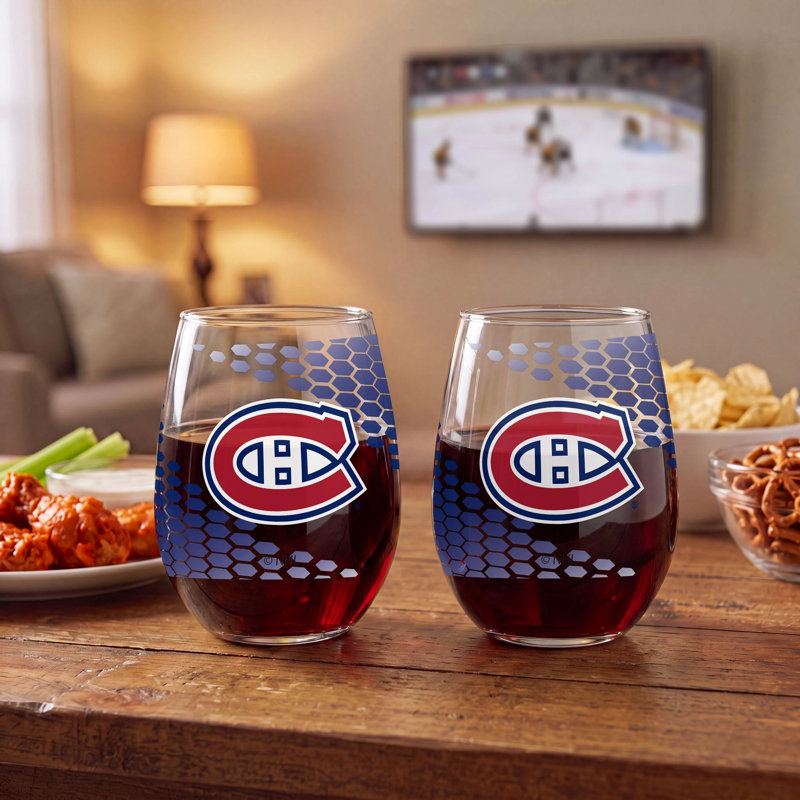 Ensemble de 2 verres à vin sans pied sous licence officielle NHL, 50 cl (17 oz)., Montreal Canadiens