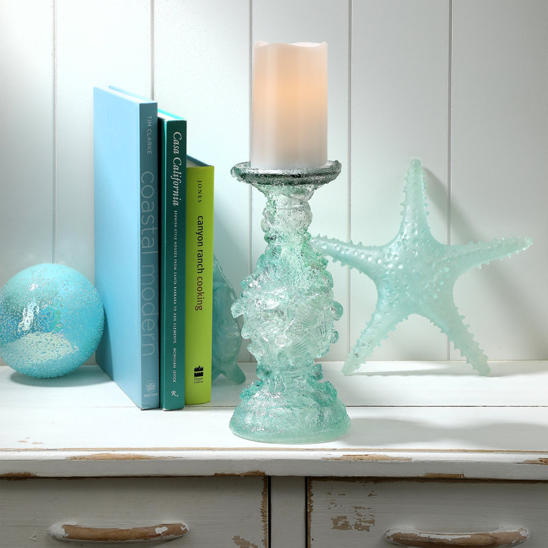 10" Clear Resin Ocean Candle Holder 