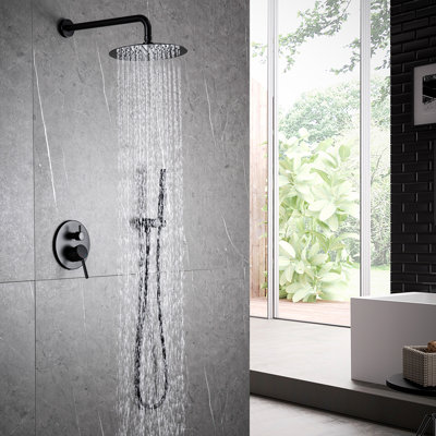 Double Handle Concealed Bathroom Complete Shower System with Balance Valve Rain Showerhead