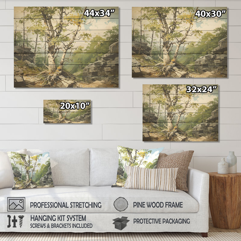 Birch Tree Forest Essence IV - Tree On Wood Print, 10" H x 20" W x 0.78" D