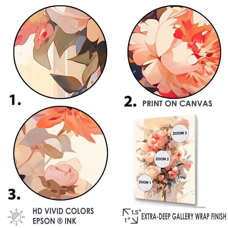 «Peony Whisperes Bouquet I», reproduction sur toile, H 20 po x l 12 po x P 1 po, Toile tendue