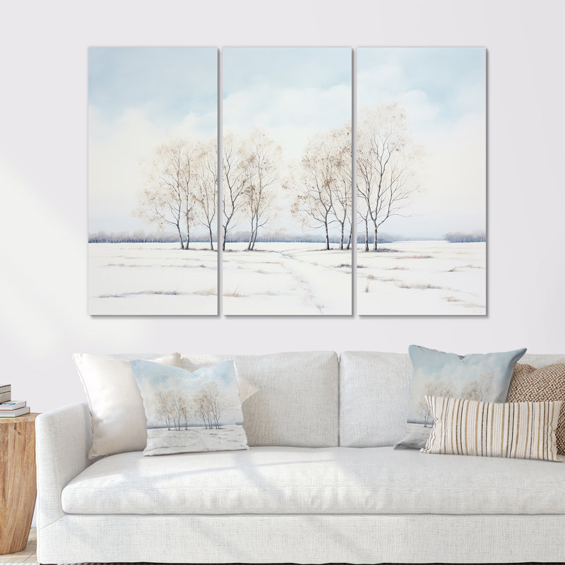 Neige, hiver, minimalisme, paysage, ensemble d'art mural sur toile, H 28 po x l 36 po x P 1 po, Toile tendue