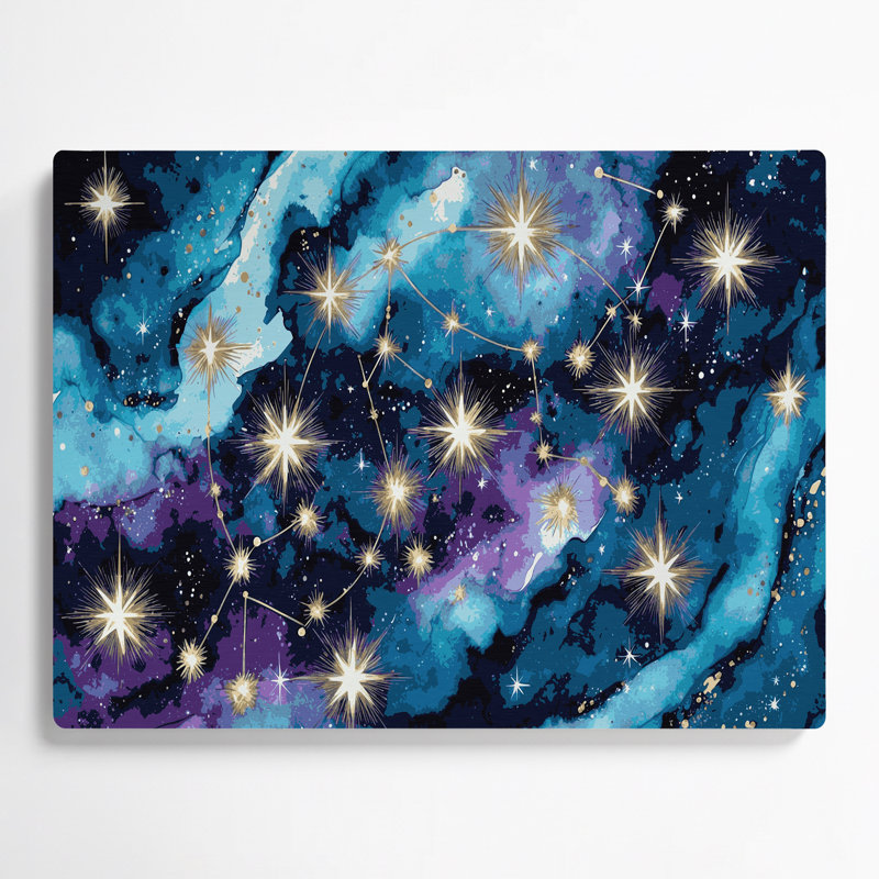 «Space Zodiac constellations», art mural en métal bleu, H 20 po x l 24 po
