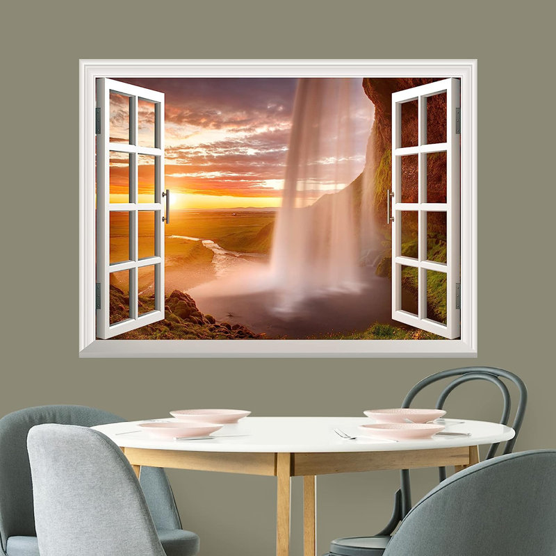 Murale cascade au coucher du soleil, L 32 po x l 24 po
