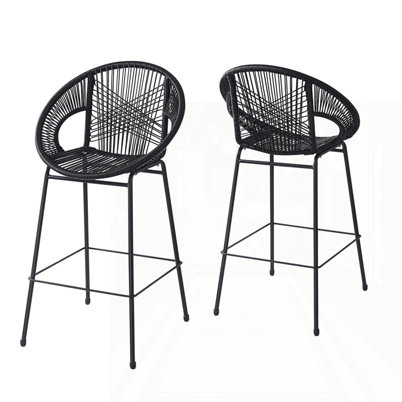 Ensemble de 2 tabourets de bar d'extérieur en osier, Noir