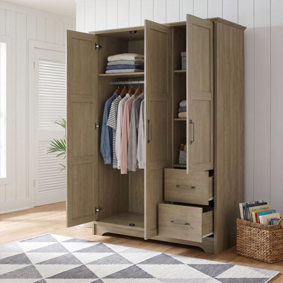 Canova 3-Door Wardrobe Armoire with 2 Drawers, Shelves and Hanging Space, Latte