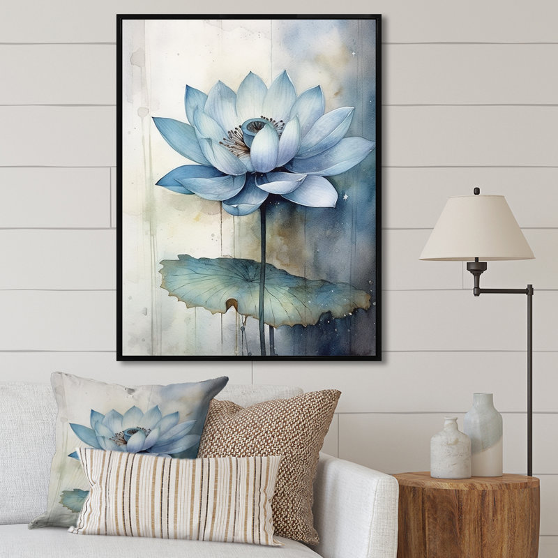Timeless Lotus Saphire I - salon d'art mural Lotus, Cadre flottant noir, H 40 po x l 30 po x P 1,5 po