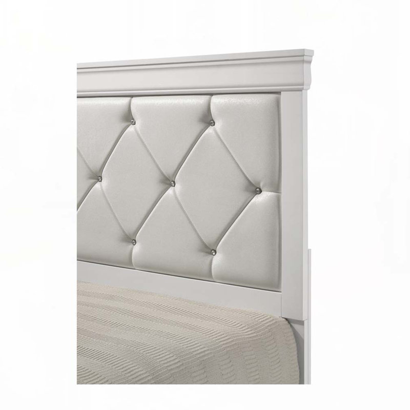 Lit à panneau avec tête de lit tapissier en polyuréthane capitonné, Grand, Blanc