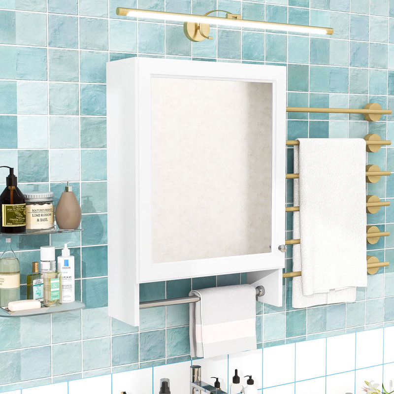 Armoire de rangement murale avec rangement dissimulé, charnières à fermeture en douceur et barre à serviettes