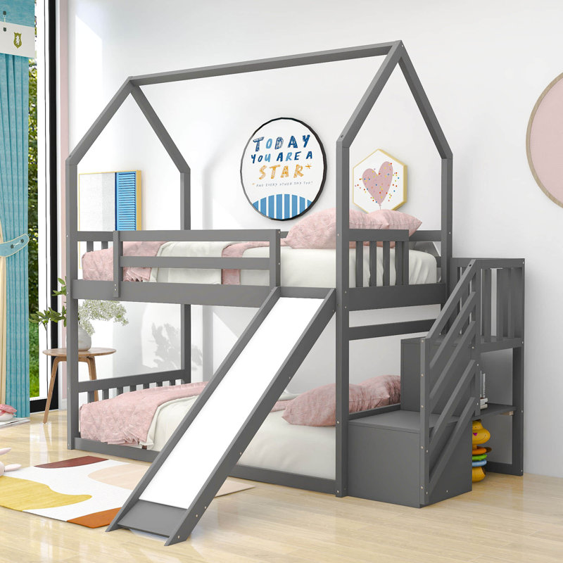 Loveday Kids Twin Over Twin Bunk Bed, Gray