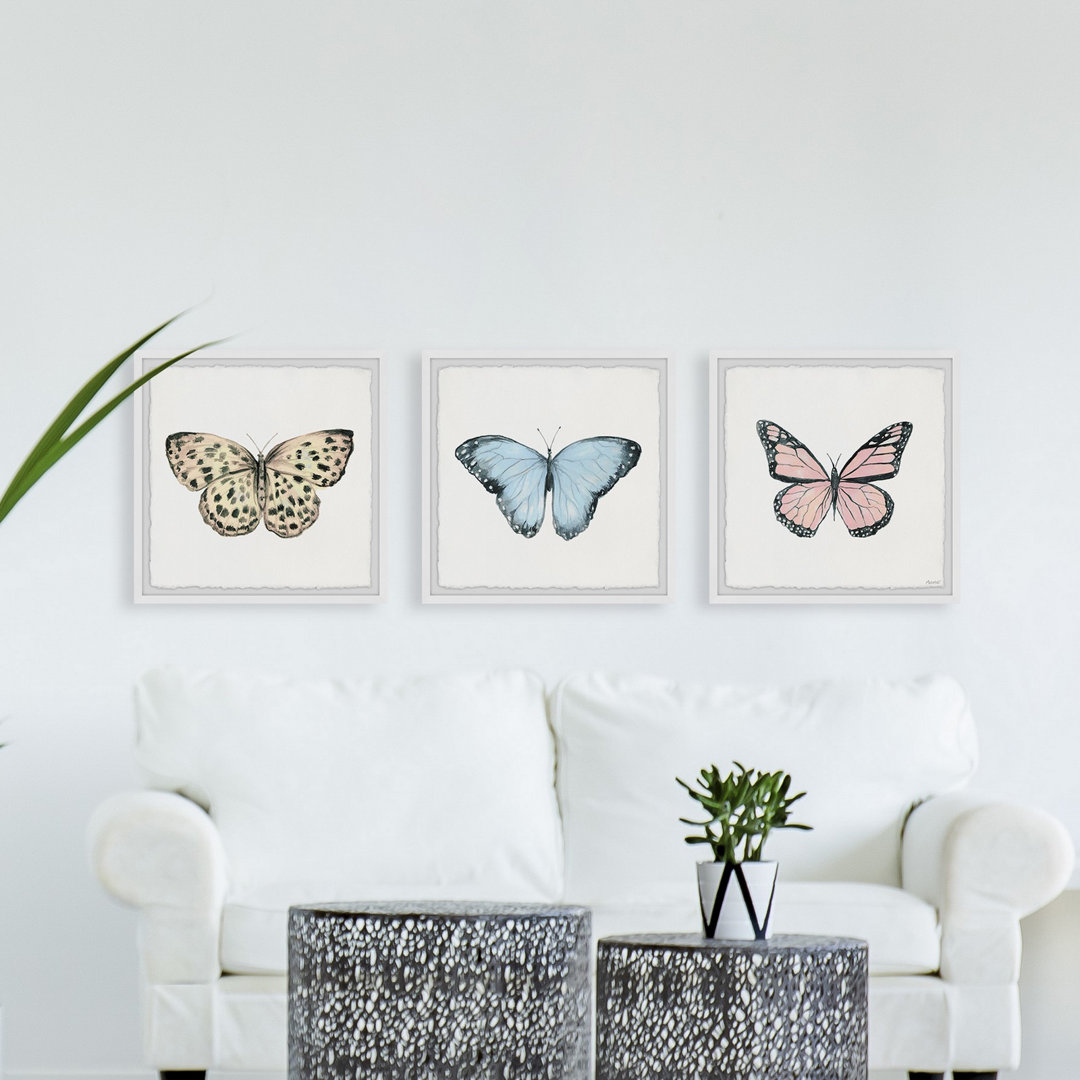 " Colorful Butterflies " 3 - Pieces Painting Print August Grove® Overall 