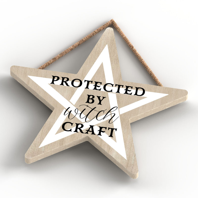Protected by Witchcraft Wooden Star Plaque, Brown