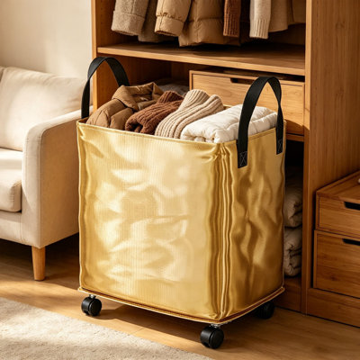 Sac de rangement à roulettes en plastique, pliable, grande capacité, avec poignées de transport, en tissu imperméable, pour vêtements, couvertures et dortoir.