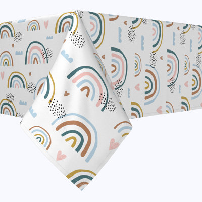 Square Tablecloth, 100% Cotton, 52X52", Rainbows & Hearts