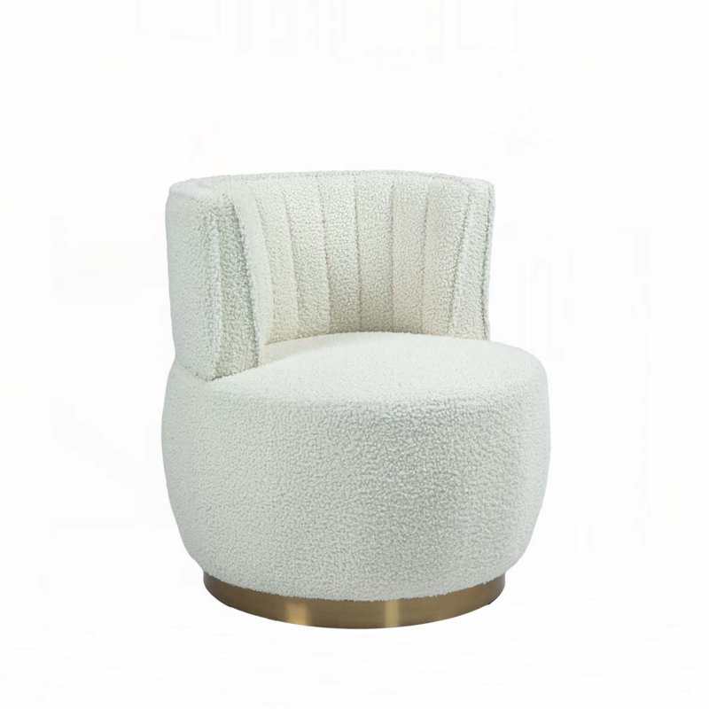 Accent Swivel Armchair Barrel Chair, White Teddy