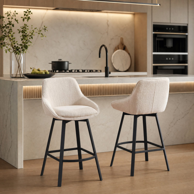 Tabouret de comptoir pivotant de 25,6 po avec structure en métal Absalom, Beige, 2