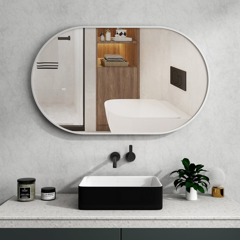 Latwanna Oval Metal Wall Mirror, Silver, 30" x 20"