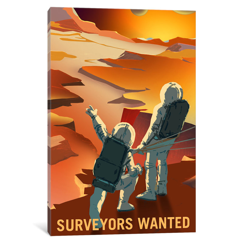 "Mars Explorer Series: Surveors Wanted", art textuel sur toile tendue, H 12 po x l 18 po x P 1,5 po