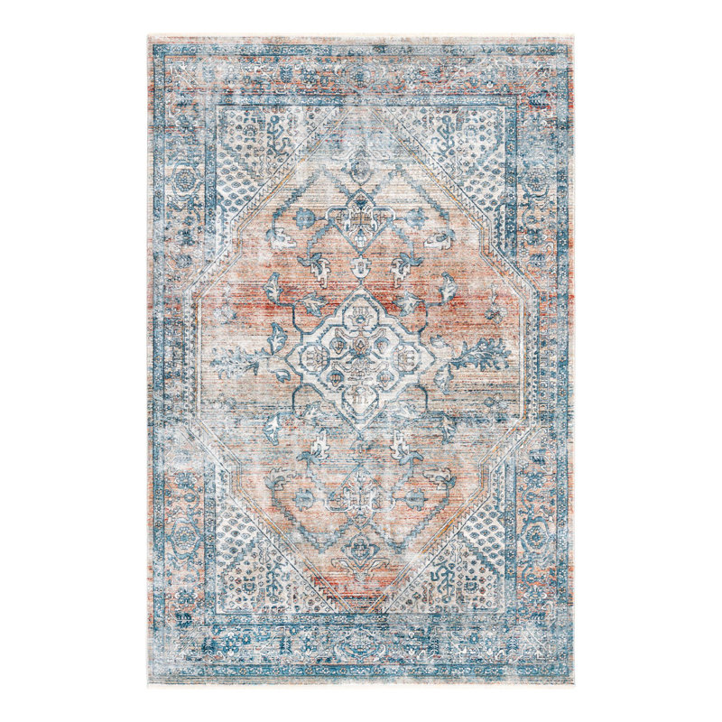 Tapis oriental rouge / bleu Alabama, Rectangle 6 pi x 9 pi 2 po