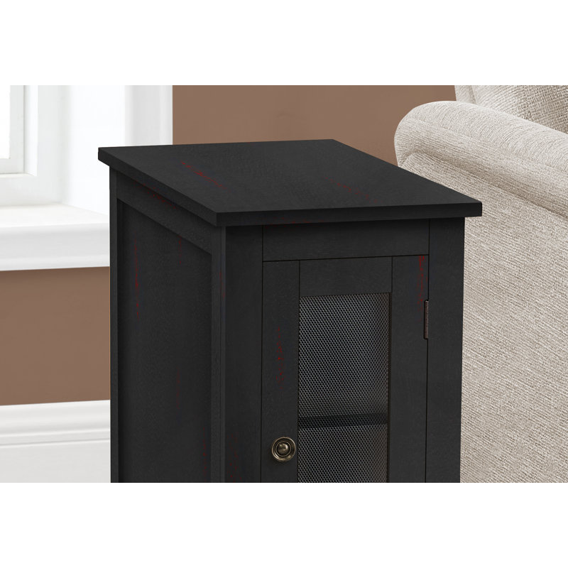 Table d'appoint, table de bout, table d'appoint, étroite, table de chevet, chambre à coucher, lampe, rangement, placage noir, transitionnel