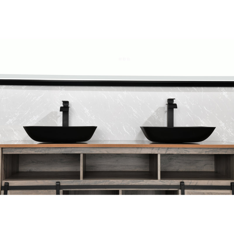 Lavabo de salle de bain rectangulaire noir mat avec robinet et bonde - l 13 po x l 18,13 po x H 18,13 po x 4 po