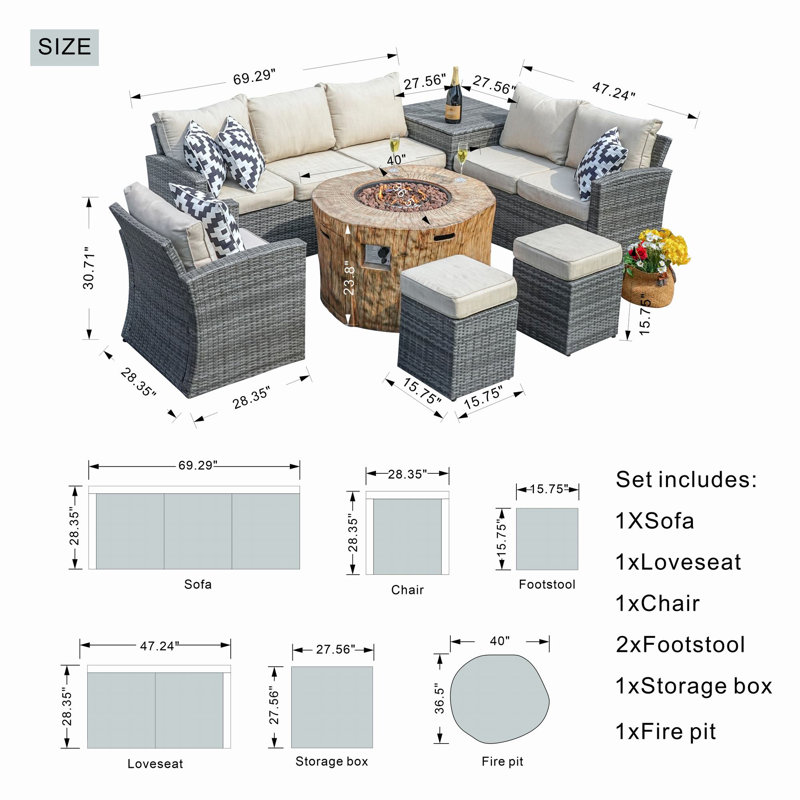 8 - Person Patio Conversation Set with Cushions