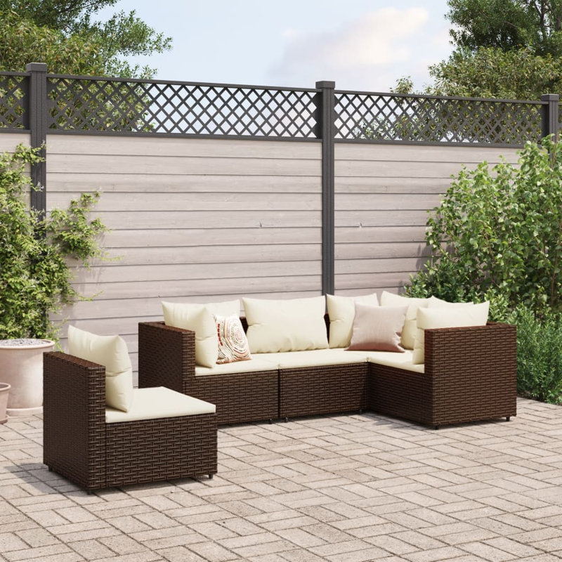 Latitude Run® 5 Piece Patio Lounge Set With Cushions Poly Rattan, Black, Cream White
