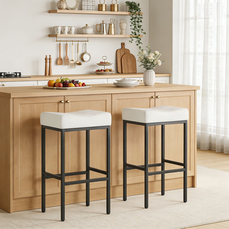 Triplehorn Backless Bar and Counter Stools Upholstered Seat for Comfort, Perfect for Kitchen or Dining Areas, White