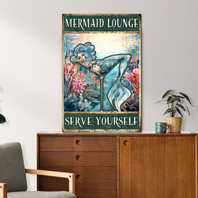Mermaid In A Glass Mermaid Lounge 1 Piece Rectangle Graphic Art Print On Wrapped Canvas