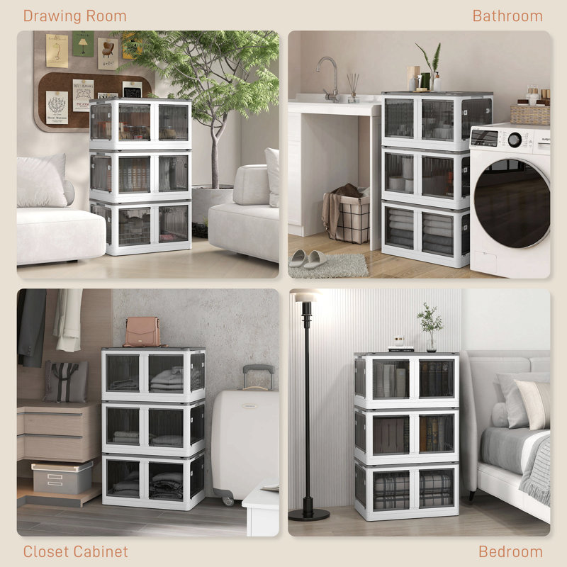 Stackable Storage Bins With Lids, Wheels, And Collapsible, White/Grey