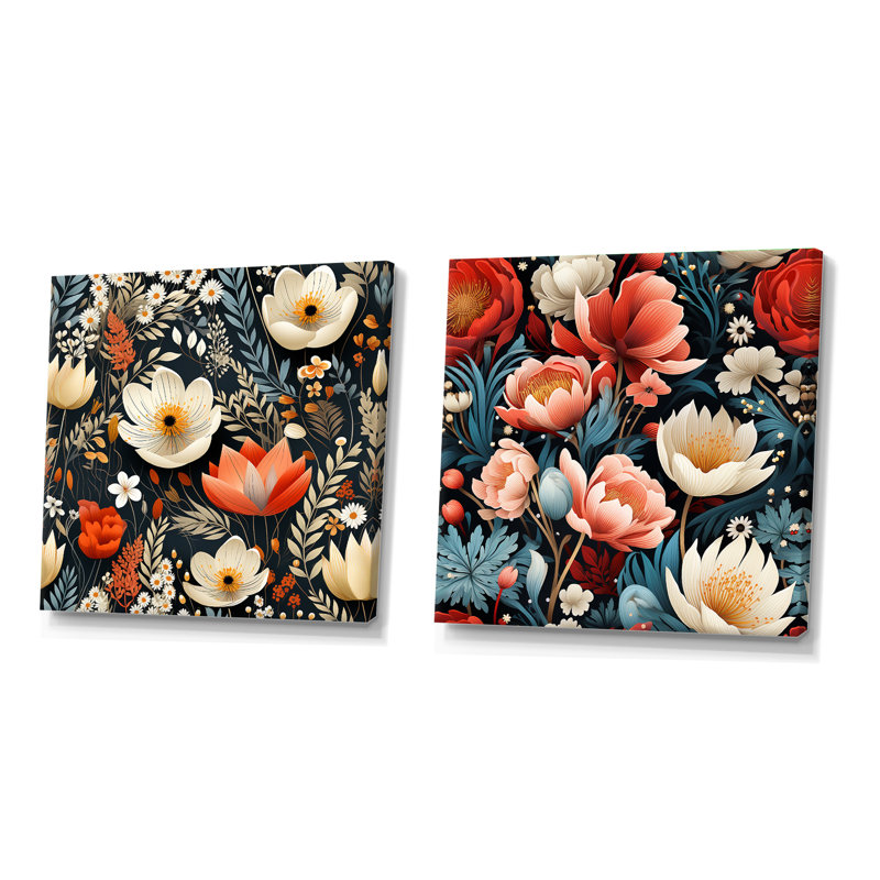 Ilan - Ensemble de 2 collages carrés botaniques abstraits, H 36 po x l 73 po, Toile tendue