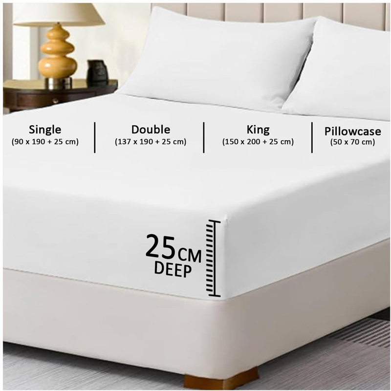 Super Dreamer Pack of 6 Fitted Bed Sheets Solid Colour Polyester Soft Touch Bedding Machine Washable UK Sizes, White