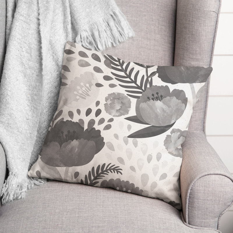 Housse et insert de coussin carré simple Simple Floral 15, gris, 20 po x 20 po