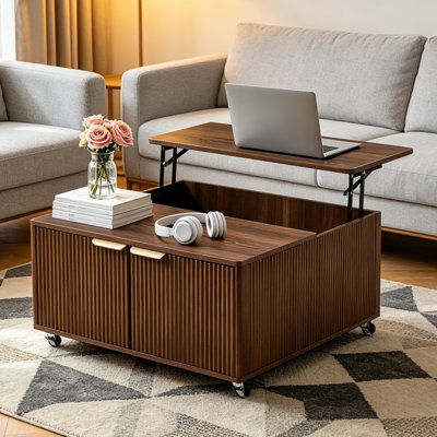 Modern Lift Top Coffee Table With Storage, Square Walnut Coffee Table for Living Room, Office