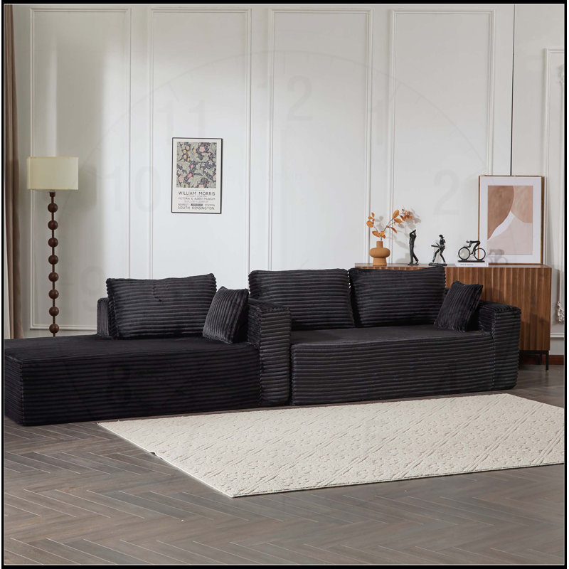 Canapé modulaire à compression avec méridienne confortable, canapé en L désossé pour le salon et la chambre à coucher, conception modulaire minimaliste, assise profonde, velours côtelé noir