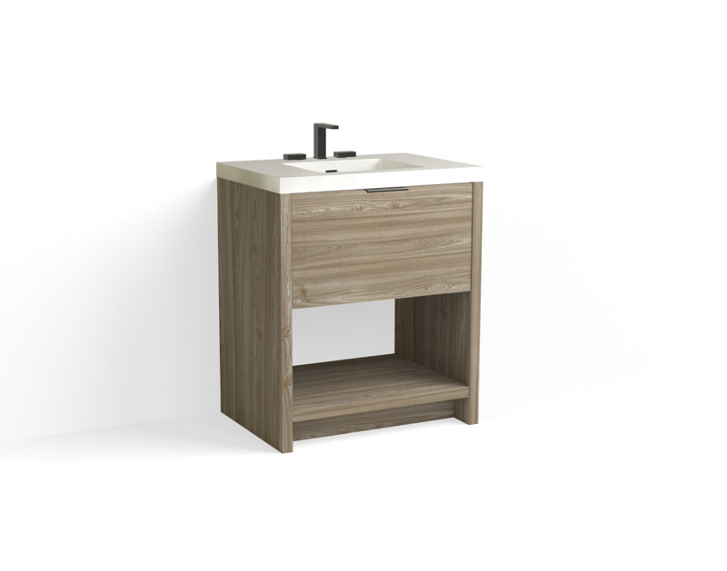 Vista 30" W Freestanding Single Bathroom Vanity, 8" Widespread, White Gloss, Nimbus/Matte Black