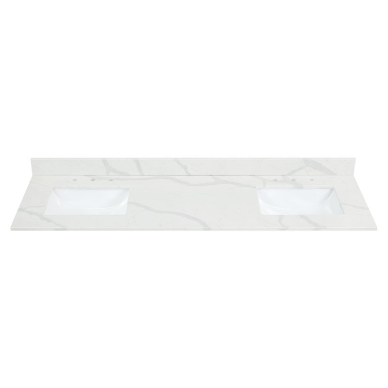 Calacatta White Quartz Double Vanity Top with Sink Holes