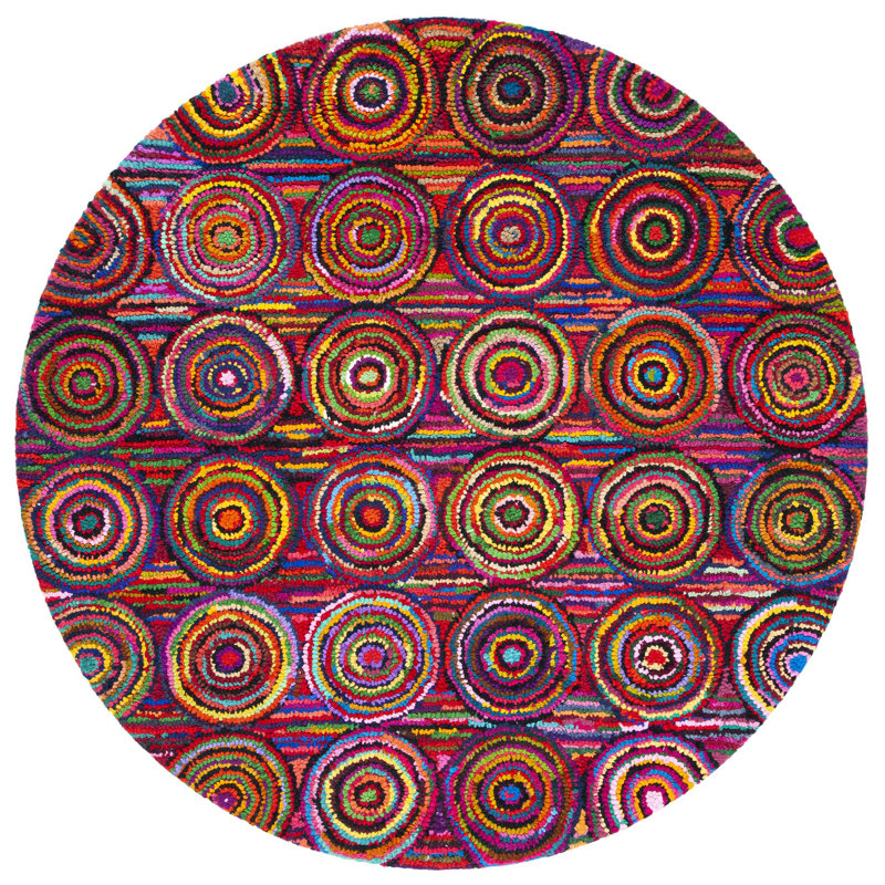 Tapis géométrique en coton touffeté à la main Anaheim, Rond 4 pi