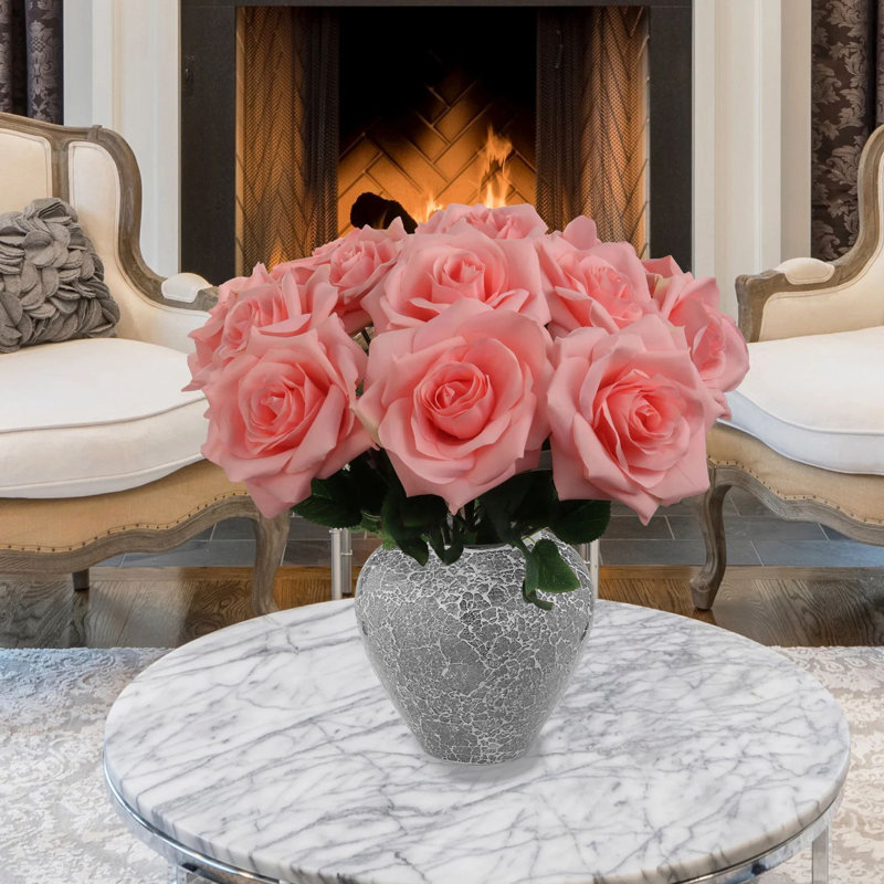 6 inch Pink Roses Stem, Faux Floral for Vase Arrangements and Home Decor, Pink
