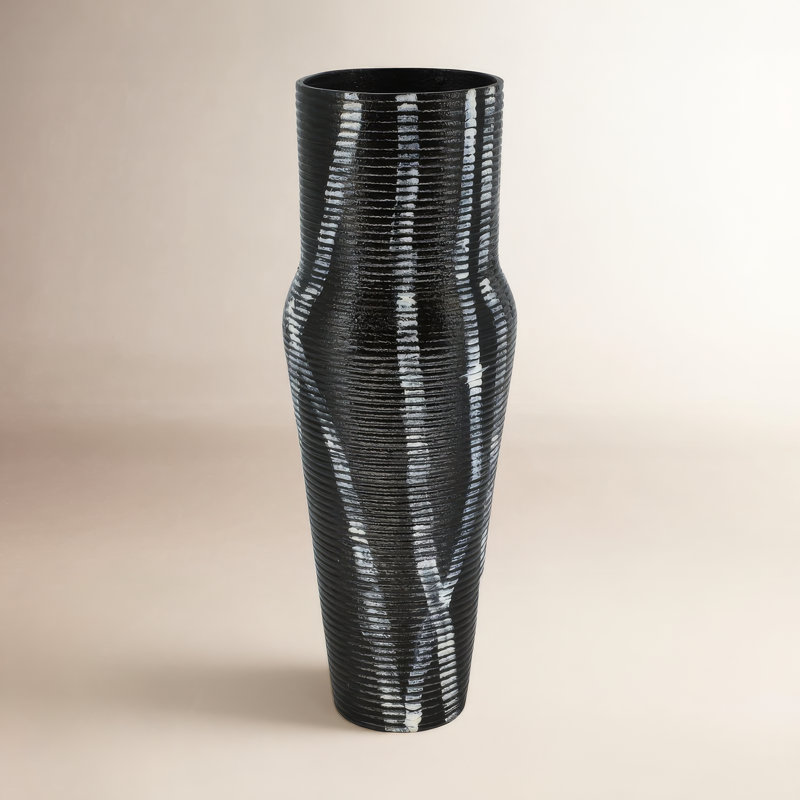Elegant 17" Percy Patterned Aluminum Vase Chic Gray Finish Perfect for Modern Homes, 17" H x 6" W x 6" D