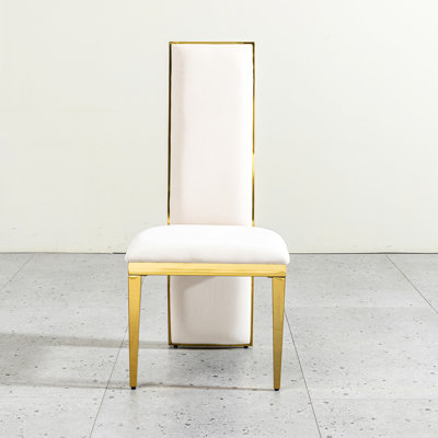 Of 2 Gold Stainless Steel And White Fabric Dining Tables, Minimalist Style For Contemporary Living Spaces, Velvet Easy Cleaning Stability, Comfortable Seating With Front Upholstery, Stable Legs,